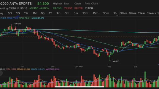 Chinese sportswear brand Anta Sports surges in Hong Kong after 2023 net profit surged 34.9%